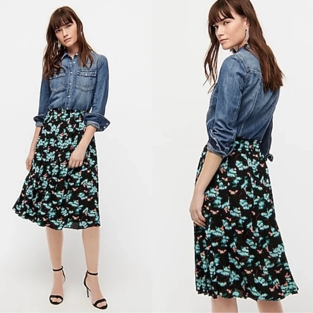 NWT J. Crew Pleated Midi Skirt In Botanical Bees Print Size 6
